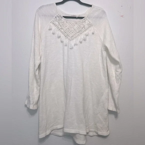 Anthropologie Floreat Macrame Crochet Knit Cotton Long Sleeve Sweater White Sz L - Picture 2 of 6